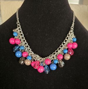 NWT Colorful Statement Necklace & Earrings Pink Blue Chunky